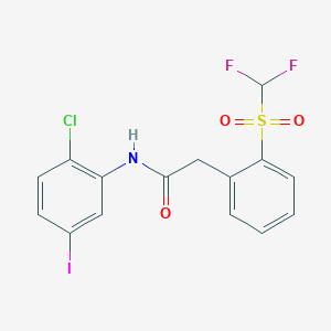 molecular formula C15H11ClF2INO3S B7433237 N-(2-chloro-5-iodophenyl)-2-[2-(difluoromethylsulfonyl)phenyl]acetamide 