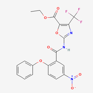 molecular formula C20H14F3N3O7 B7433239 Ethyl 2-[(5-nitro-2-phenoxybenzoyl)amino]-4-(trifluoromethyl)-1,3-oxazole-5-carboxylate 