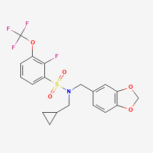 molecular formula C19H17F4NO5S B7433263 N-(1,3-benzodioxol-5-ylmethyl)-N-(cyclopropylmethyl)-2-fluoro-3-(trifluoromethoxy)benzenesulfonamide 