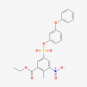 molecular formula C22H19NO8S B7433264 Ethyl 2-methyl-3-nitro-5-(3-phenoxyphenoxy)sulfonylbenzoate 