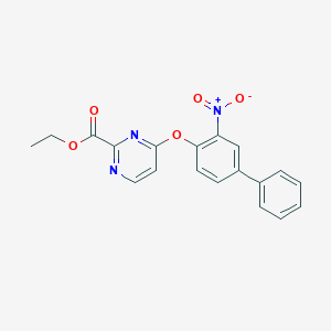 molecular formula C19H15N3O5 B7433293 Ethyl 4-(2-nitro-4-phenylphenoxy)pyrimidine-2-carboxylate 