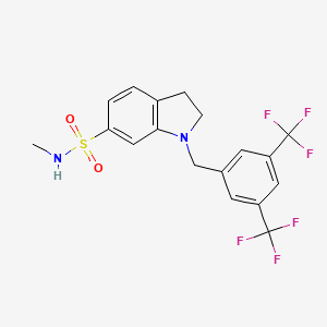 molecular formula C18H16F6N2O2S B7433338 1-[[3,5-bis(trifluoromethyl)phenyl]methyl]-N-methyl-2,3-dihydroindole-6-sulfonamide 