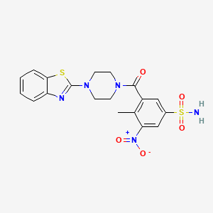 molecular formula C19H19N5O5S2 B7433371 3-[4-(1,3-Benzothiazol-2-yl)piperazine-1-carbonyl]-4-methyl-5-nitrobenzenesulfonamide 