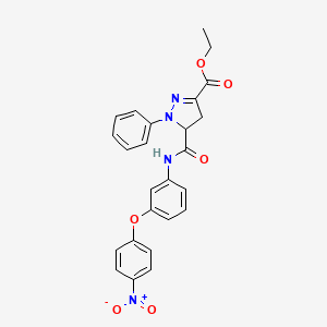 molecular formula C25H22N4O6 B7433429 Ethyl 3-[[3-(4-nitrophenoxy)phenyl]carbamoyl]-2-phenyl-3,4-dihydropyrazole-5-carboxylate 