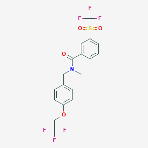 molecular formula C18H15F6NO4S B7433437 N-methyl-N-[[4-(2,2,2-trifluoroethoxy)phenyl]methyl]-3-(trifluoromethylsulfonyl)benzamide 