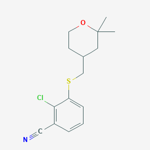 molecular formula C15H18ClNOS B7433460 2-Chloro-3-[(2,2-dimethyloxan-4-yl)methylsulfanyl]benzonitrile 