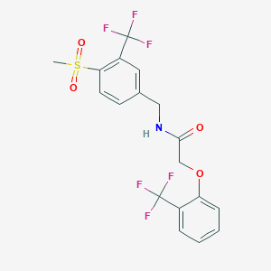 molecular formula C18H15F6NO4S B7433489 N-[[4-methylsulfonyl-3-(trifluoromethyl)phenyl]methyl]-2-[2-(trifluoromethyl)phenoxy]acetamide 