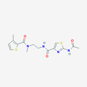 molecular formula C15H18N4O3S2 B7433518 2-acetamido-N-[2-[methyl-(3-methylthiophene-2-carbonyl)amino]ethyl]-1,3-thiazole-4-carboxamide 