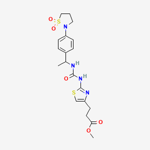 molecular formula C19H24N4O5S2 B7433532 Methyl 3-[2-[1-[4-(1,1-dioxo-1,2-thiazolidin-2-yl)phenyl]ethylcarbamoylamino]-1,3-thiazol-4-yl]propanoate 