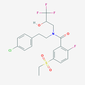 molecular formula C20H20ClF4NO4S B7433574 N-[2-(4-chlorophenyl)ethyl]-5-ethylsulfonyl-2-fluoro-N-(3,3,3-trifluoro-2-hydroxypropyl)benzamide 