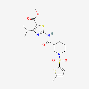molecular formula C19H25N3O5S3 B7433582 Methyl 2-[[1-(5-methylthiophen-2-yl)sulfonylpiperidine-3-carbonyl]amino]-4-propan-2-yl-1,3-thiazole-5-carboxylate 