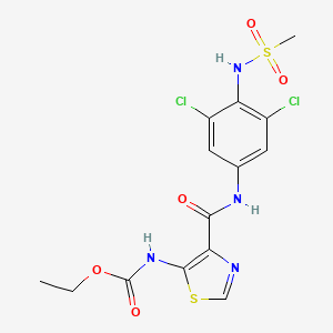 molecular formula C14H14Cl2N4O5S2 B7433583 ethyl N-[4-[[3,5-dichloro-4-(methanesulfonamido)phenyl]carbamoyl]-1,3-thiazol-5-yl]carbamate 