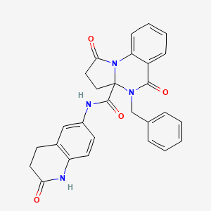 molecular formula C28H24N4O4 B7433589 4-benzyl-1,5-dioxo-N-(2-oxo-3,4-dihydro-1H-quinolin-6-yl)-2,3-dihydropyrrolo[1,2-a]quinazoline-3a-carboxamide 