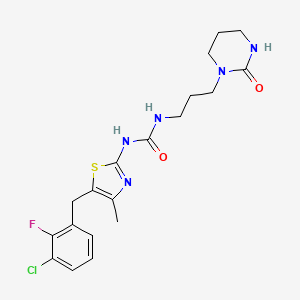 molecular formula C19H23ClFN5O2S B7433604 1-[5-[(3-Chloro-2-fluorophenyl)methyl]-4-methyl-1,3-thiazol-2-yl]-3-[3-(2-oxo-1,3-diazinan-1-yl)propyl]urea 