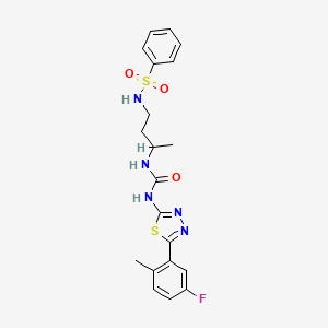 molecular formula C20H22FN5O3S2 B7433606 1-[4-(Benzenesulfonamido)butan-2-yl]-3-[5-(5-fluoro-2-methylphenyl)-1,3,4-thiadiazol-2-yl]urea 