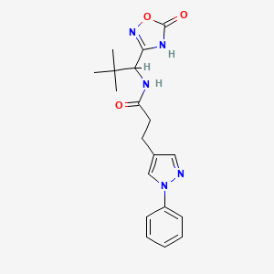 molecular formula C19H23N5O3 B7433676 N-[2,2-dimethyl-1-(5-oxo-4H-1,2,4-oxadiazol-3-yl)propyl]-3-(1-phenylpyrazol-4-yl)propanamide 