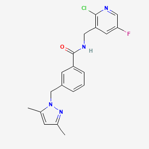 molecular formula C19H18ClFN4O B7433684 N-[(2-chloro-5-fluoropyridin-3-yl)methyl]-3-[(3,5-dimethylpyrazol-1-yl)methyl]benzamide 