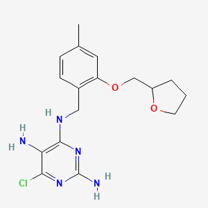 molecular formula C17H22ClN5O2 B7433778 6-chloro-4-N-[[4-methyl-2-(oxolan-2-ylmethoxy)phenyl]methyl]pyrimidine-2,4,5-triamine 