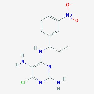 molecular formula C13H15ClN6O2 B7433803 6-chloro-4-N-[1-(3-nitrophenyl)propyl]pyrimidine-2,4,5-triamine 