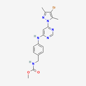 molecular formula C18H19BrN6O2 B7433861 methyl N-[[4-[[6-(4-bromo-3,5-dimethylpyrazol-1-yl)pyrimidin-4-yl]amino]phenyl]methyl]carbamate 