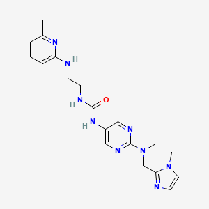 molecular formula C19H25N9O B7433866 1-[2-[Methyl-[(1-methylimidazol-2-yl)methyl]amino]pyrimidin-5-yl]-3-[2-[(6-methylpyridin-2-yl)amino]ethyl]urea 