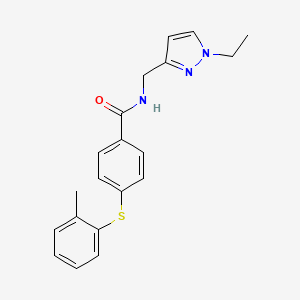molecular formula C20H21N3OS B7433891 N-[(1-ethylpyrazol-3-yl)methyl]-4-(2-methylphenyl)sulfanylbenzamide 