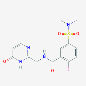molecular formula C15H17FN4O4S B7433907 5-(dimethylsulfamoyl)-2-fluoro-N-[(4-methyl-6-oxo-1H-pyrimidin-2-yl)methyl]benzamide 