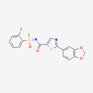 molecular formula C18H13FN2O4S2 B7433916 2-(1,3-benzodioxol-5-yl)-N-[(2-fluorophenyl)-methyl-oxo-lambda6-sulfanylidene]-1,3-thiazole-5-carboxamide 