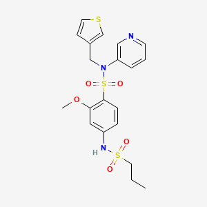 molecular formula C20H23N3O5S3 B7434108 2-methoxy-4-(propylsulfonylamino)-N-pyridin-3-yl-N-(thiophen-3-ylmethyl)benzenesulfonamide 