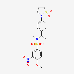 molecular formula C19H23N3O7S2 B7434145 N-[1-[4-(1,1-dioxo-1,2-thiazolidin-2-yl)phenyl]ethyl]-4-methoxy-N-methyl-3-nitrobenzenesulfonamide 