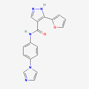 molecular formula C17H13N5O2 B7434229 5-(furan-2-yl)-N-(4-imidazol-1-ylphenyl)-1H-pyrazole-4-carboxamide 