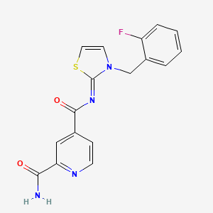 molecular formula C17H13FN4O2S B7434278 4-N-[3-[(2-fluorophenyl)methyl]-1,3-thiazol-2-ylidene]pyridine-2,4-dicarboxamide 