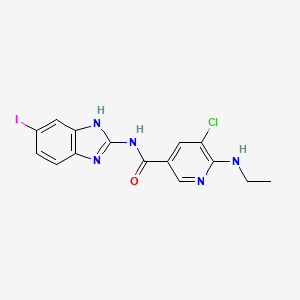 molecular formula C15H13ClIN5O B7434284 5-chloro-6-(ethylamino)-N-(6-iodo-1H-benzimidazol-2-yl)pyridine-3-carboxamide 