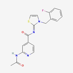 molecular formula C18H15FN4O2S B7434396 2-acetamido-N-[3-[(2-fluorophenyl)methyl]-1,3-thiazol-2-ylidene]pyridine-4-carboxamide 