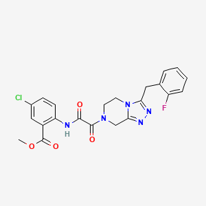molecular formula C22H19ClFN5O4 B7434407 methyl 5-chloro-2-[[2-[3-[(2-fluorophenyl)methyl]-6,8-dihydro-5H-[1,2,4]triazolo[4,3-a]pyrazin-7-yl]-2-oxoacetyl]amino]benzoate 