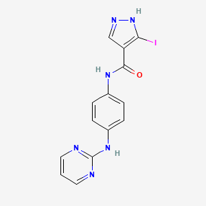 molecular formula C14H11IN6O B7434413 5-iodo-N-[4-(pyrimidin-2-ylamino)phenyl]-1H-pyrazole-4-carboxamide 