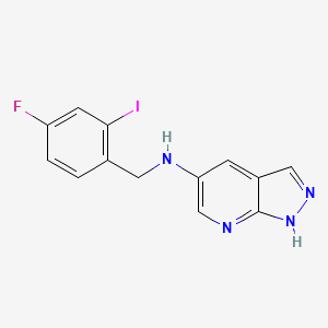 molecular formula C13H10FIN4 B7434431 N-[(4-fluoro-2-iodophenyl)methyl]-1H-pyrazolo[3,4-b]pyridin-5-amine 