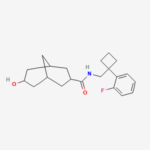 molecular formula C21H28FNO2 B7434551 N-[[1-(2-fluorophenyl)cyclobutyl]methyl]-7-hydroxybicyclo[3.3.1]nonane-3-carboxamide 