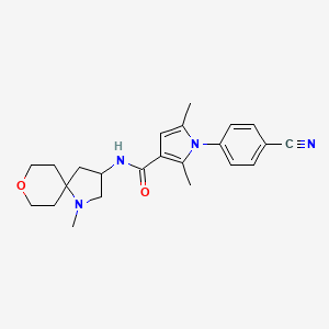 molecular formula C23H28N4O2 B7434565 1-(4-cyanophenyl)-2,5-dimethyl-N-(1-methyl-8-oxa-1-azaspiro[4.5]decan-3-yl)pyrrole-3-carboxamide 