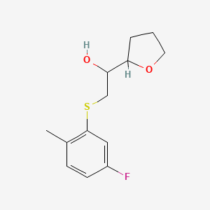 molecular formula C13H17FO2S B7434656 2-(5-Fluoro-2-methylphenyl)sulfanyl-1-(oxolan-2-yl)ethanol 