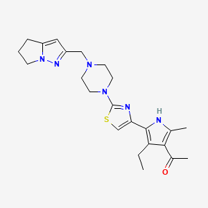 molecular formula C23H30N6OS B7434735 1-[5-[2-[4-(5,6-dihydro-4H-pyrrolo[1,2-b]pyrazol-2-ylmethyl)piperazin-1-yl]-1,3-thiazol-4-yl]-4-ethyl-2-methyl-1H-pyrrol-3-yl]ethanone 