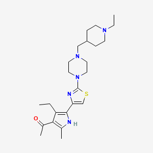 molecular formula C24H37N5OS B7434742 1-[4-ethyl-5-[2-[4-[(1-ethylpiperidin-4-yl)methyl]piperazin-1-yl]-1,3-thiazol-4-yl]-2-methyl-1~{H}-pyrrol-3-yl]ethanone 