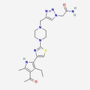 molecular formula C21H28N8O2S B7434757 2-[4-[[4-[4-(4-ethanoyl-3-ethyl-5-methyl-1~{H}-pyrrol-2-yl)-1,3-thiazol-2-yl]piperazin-1-yl]methyl]-1,2,3-triazol-1-yl]ethanamide 