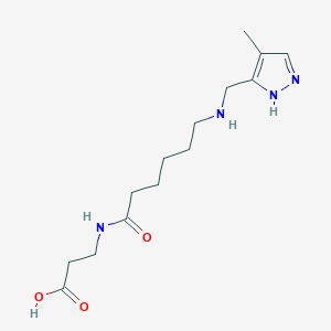 molecular formula C14H24N4O3 B7434836 3-[6-[(4-methyl-1H-pyrazol-5-yl)methylamino]hexanoylamino]propanoic acid 