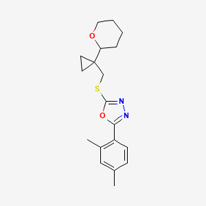 2-(2,4-Dimethylphenyl)-5-[[1-(oxan-2-yl)cyclopropyl]methylsulfanyl]-1,3,4-oxadiazole