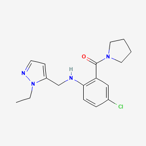 molecular formula C17H21ClN4O B7434882 [5-Chloro-2-[(2-ethylpyrazol-3-yl)methylamino]phenyl]-pyrrolidin-1-ylmethanone 
