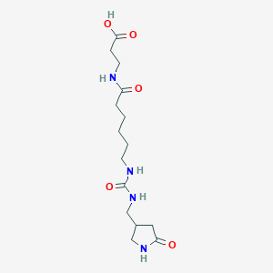 molecular formula C15H26N4O5 B7434888 3-[6-[(5-Oxopyrrolidin-3-yl)methylcarbamoylamino]hexanoylamino]propanoic acid 