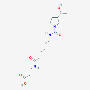 molecular formula C16H29N3O5 B7434895 3-[6-[[3-(1-Hydroxyethyl)pyrrolidine-1-carbonyl]amino]hexanoylamino]propanoic acid 