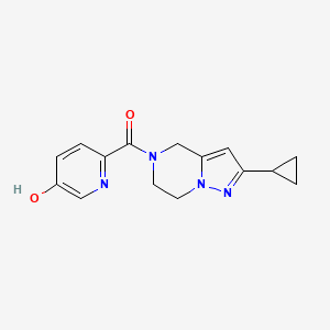molecular formula C15H16N4O2 B7435012 (2-cyclopropyl-6,7-dihydro-4H-pyrazolo[1,5-a]pyrazin-5-yl)-(5-hydroxypyridin-2-yl)methanone 
