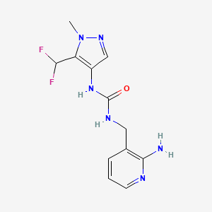 molecular formula C12H14F2N6O B7435143 1-[(2-Aminopyridin-3-yl)methyl]-3-[5-(difluoromethyl)-1-methylpyrazol-4-yl]urea 